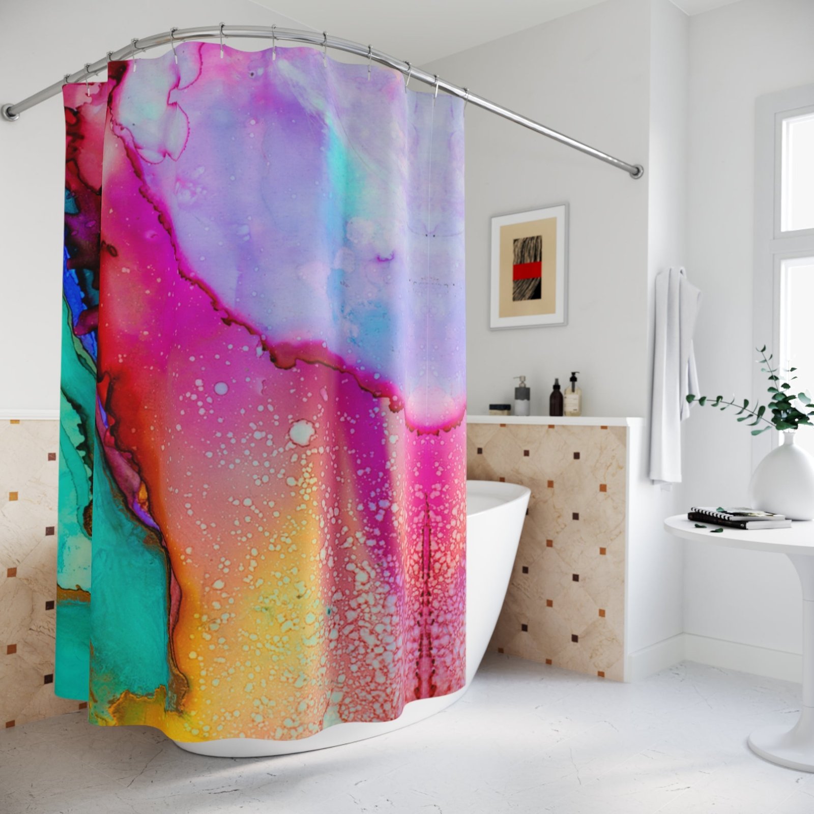 Vibrant Abstract Shower Curtain, Colorful Bathroom Decor, Modern Art Shower Curtain, Gift for Home, Unique Bathroom Accessories - Image 4