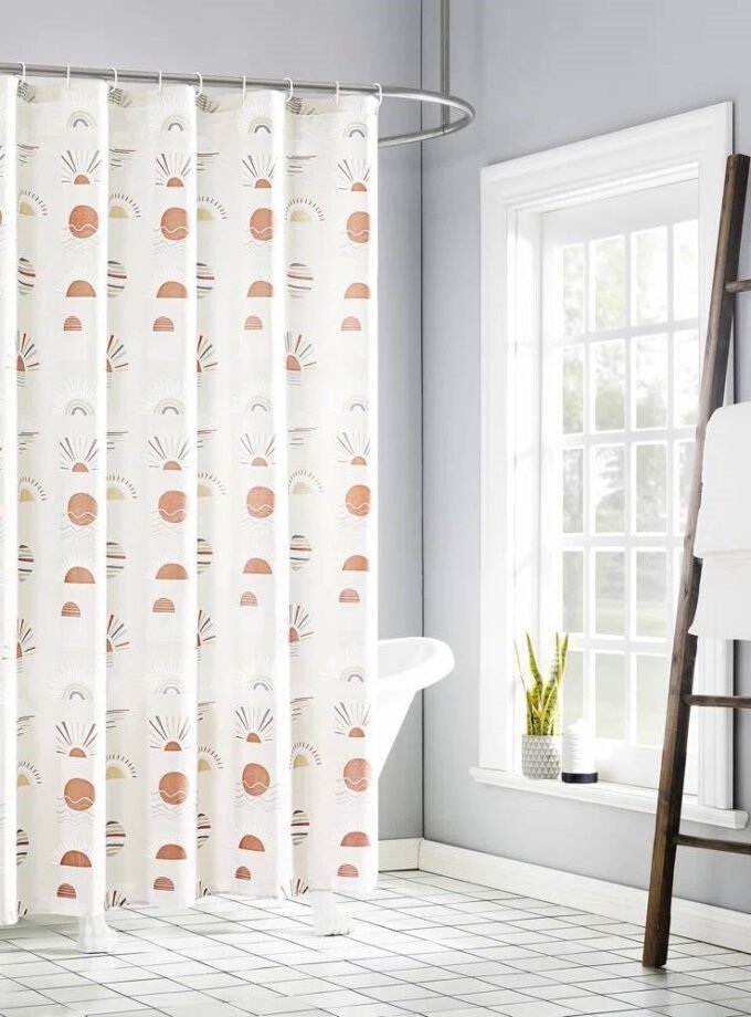 72-inch Cream White Orange Sunset Bohemian Pattern Shower Curtain