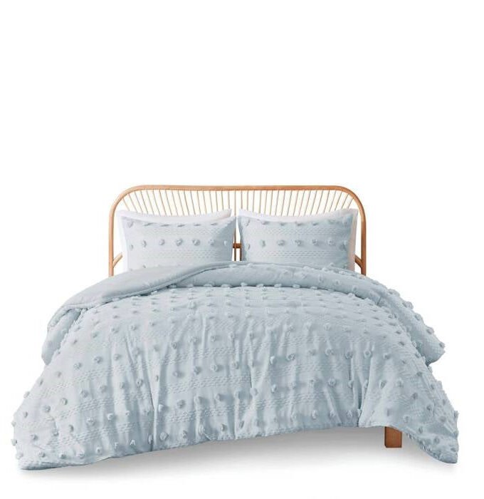 King/Cal King 3-Piece Blue Pompom Microfiber Hypoallergenic Comforter Set