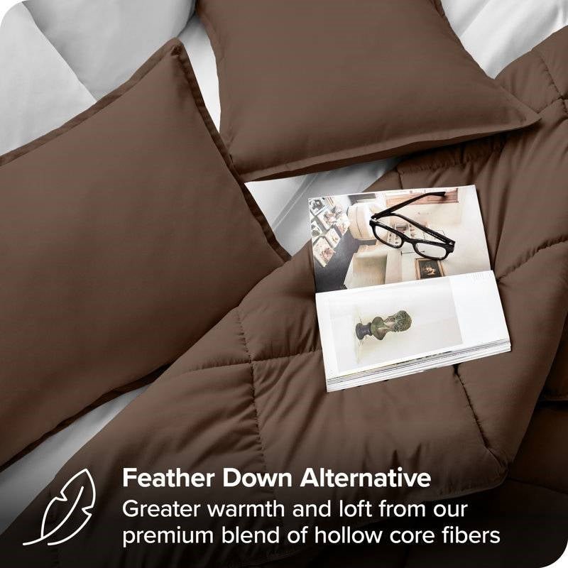 Queen size 3-Piece Down Alternative Microfiber Comforter Set in Chocolate Brown - Image 4