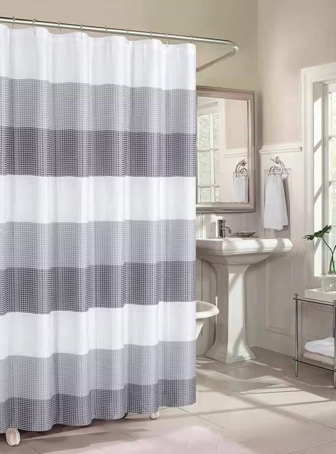 72-inch Grey White Striped Luxurious Textured Polyester Fabric Shower Curtain