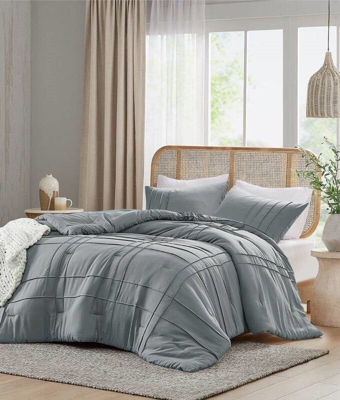 Twin/Twin XL Pleated Pre-Washed Microfiber Comforter Set in Blue Grey