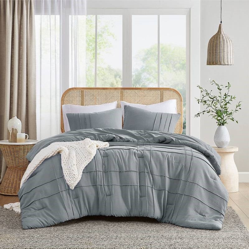 Twin/Twin XL Pleated Pre-Washed Microfiber Comforter Set in Blue Grey - Image 2