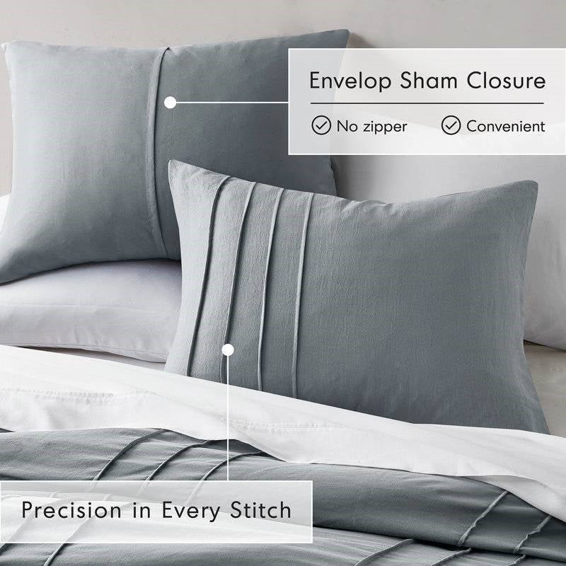 Twin/Twin XL Pleated Pre-Washed Microfiber Comforter Set in Blue Grey - Image 3