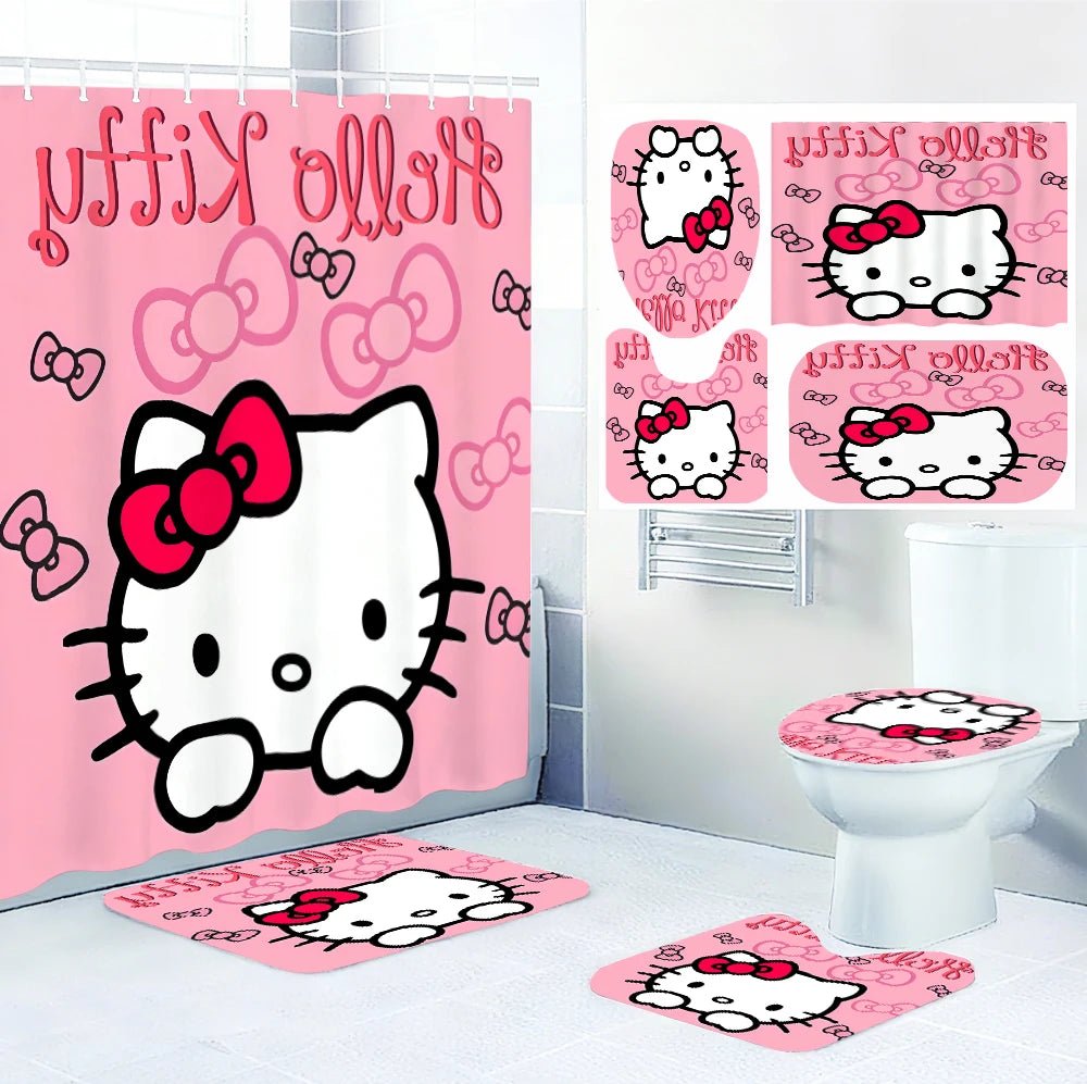 Sanrio Hello Kitty Bathroom Four-Piece Set - Avant-garde Waterproof Shower Curtain, creating a complete bathroom kit - Image 5