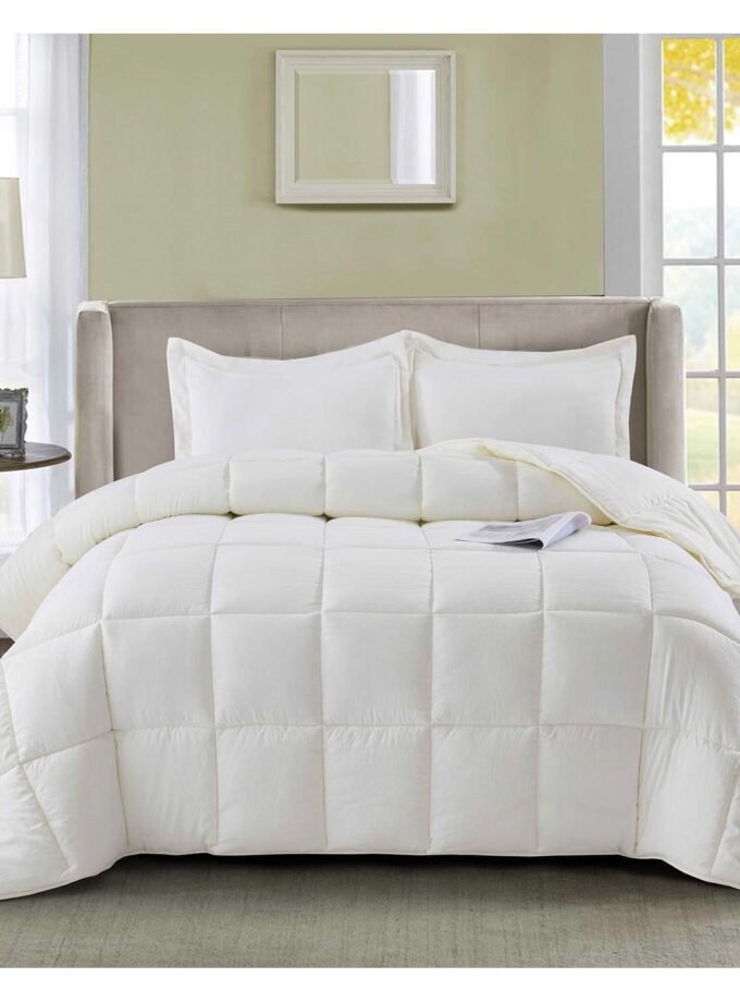 King Size Off White 3 Piece Microfiber Reversible Comforter Set