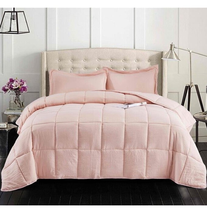 Twin Size Pink 3 Piece Microfiber Reversible Comforter Set
