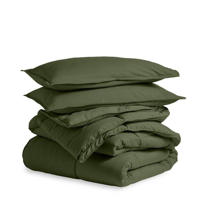 Queen size Hypoallergenic Down Alternative Comforter Set in Olive Green - Image 2