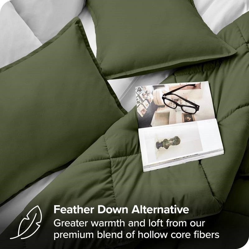 Queen size Hypoallergenic Down Alternative Comforter Set in Olive Green - Image 3