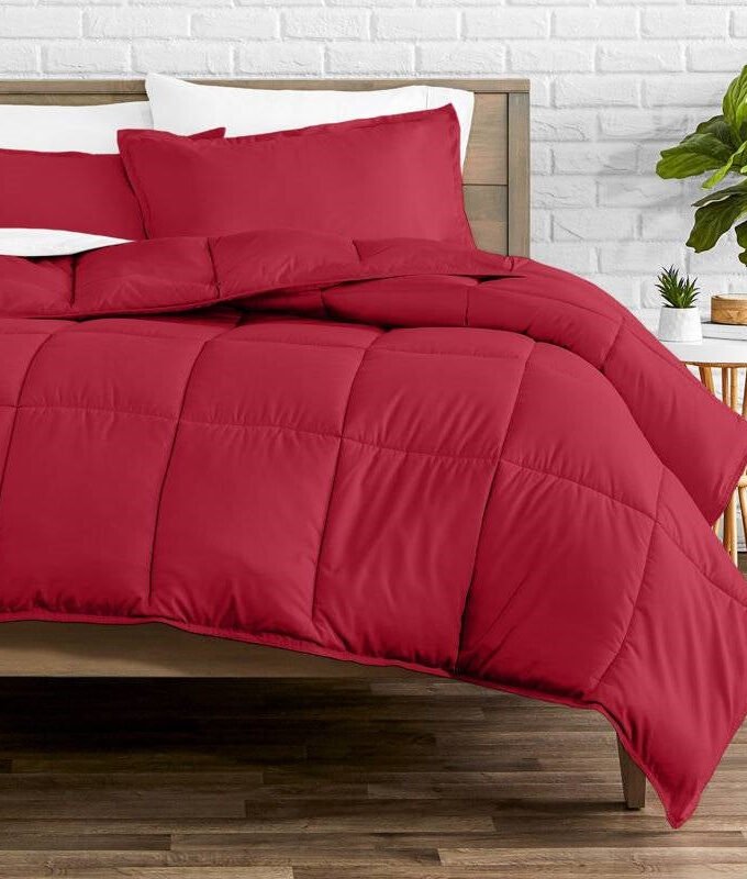 King/Cal King Size All Season Super Soft Down Alternative Comforter Set Red