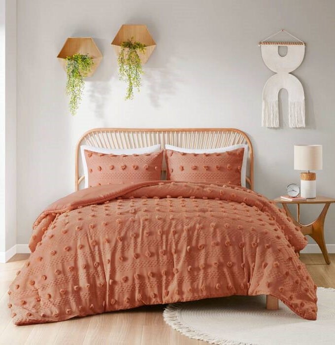 King / California King 3-Piece Rust Orange Pompom Microfiber Comforter Set